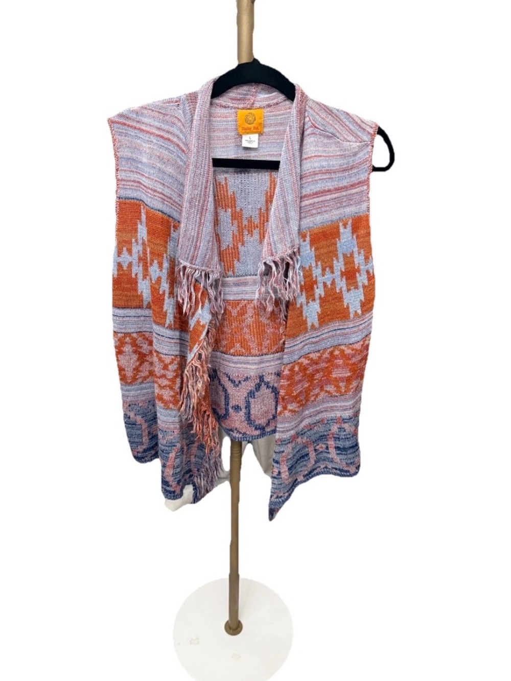 Ruby Rd Sleeveless Vest Womens Large Blue/Rust Aztec Boho Hippie Western EUC